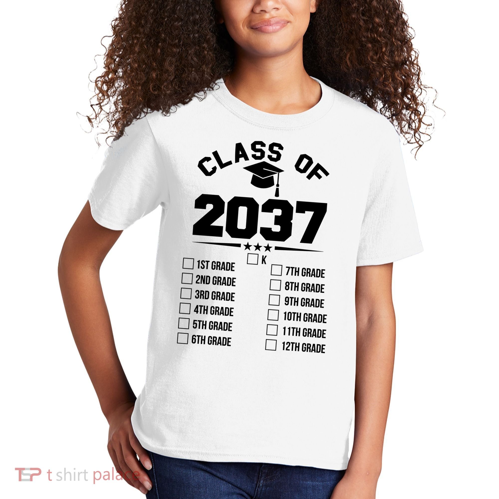 Class Of 2037 Grow With Me Checklist Kindergarten 12th Grade Kids T-Shirt