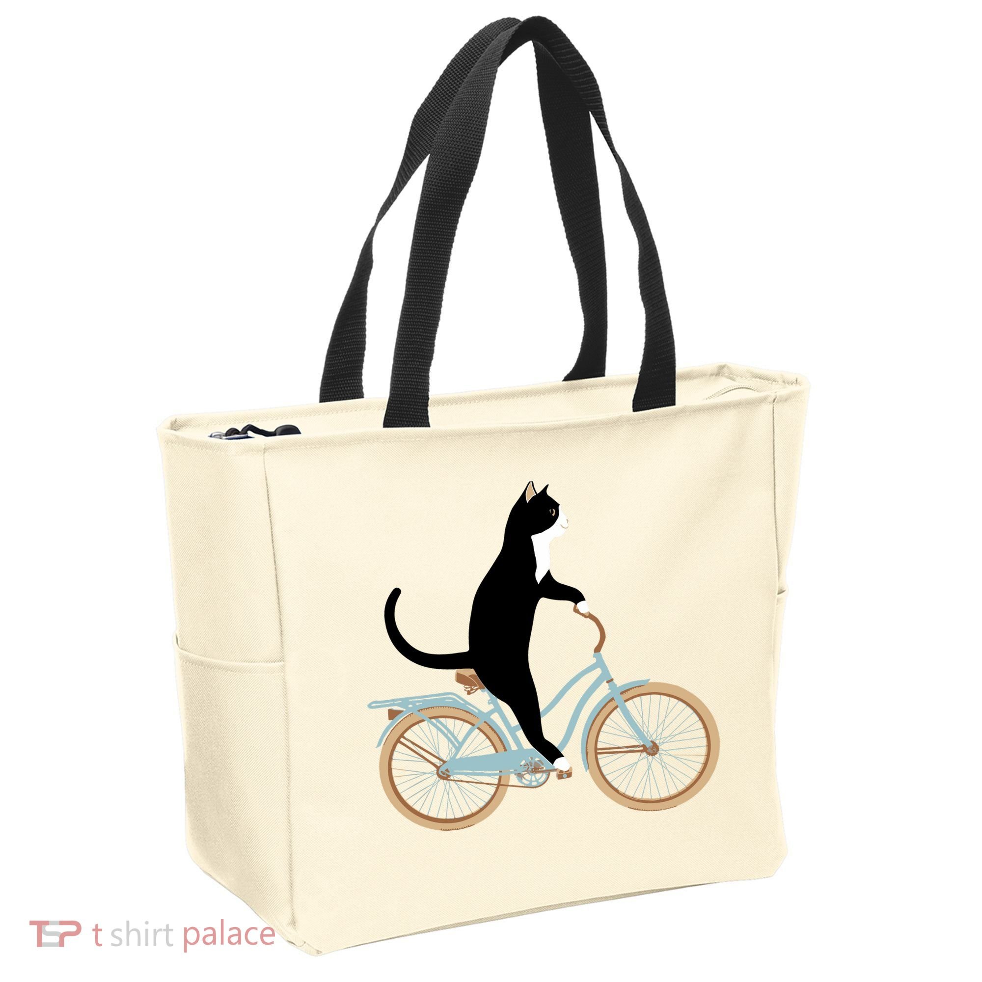 Cat On A Bike Funny Tote Bag