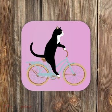 Cat On A Bike Funny Coaster