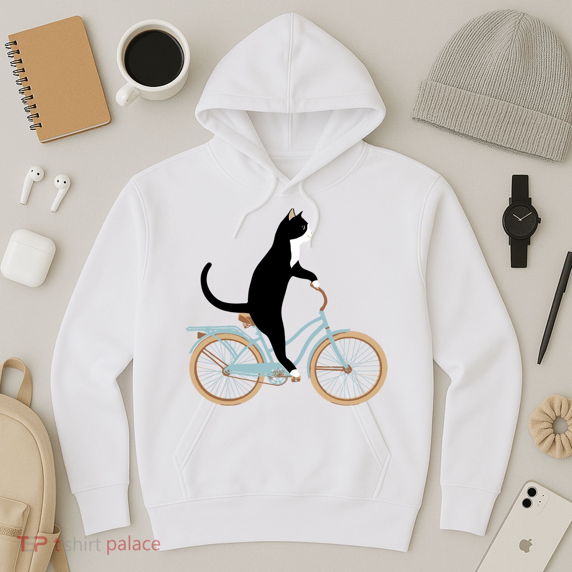 Cat On A Bike Funny Hoodie