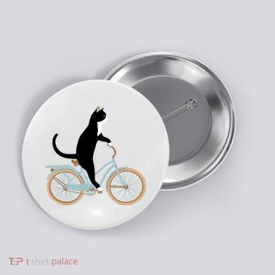 Cat On A Bike Funny Button