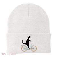 Cat On A Bike Funny Beanie thumb 0