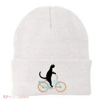 Cat On A Bike Funny Beanie thumb 0