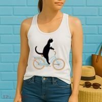 Cat On A Bike Funny Women's Tank Top thumb 2