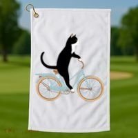 Cat On A Bike Funny Golf Towel thumb 1