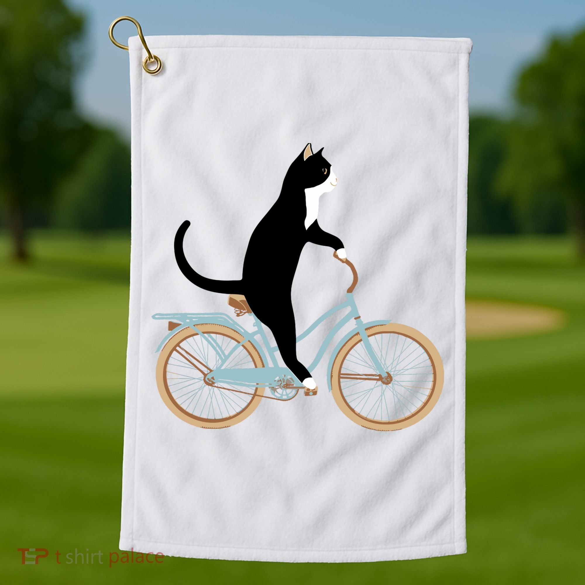 Cat On A Bike Funny Golf Towel