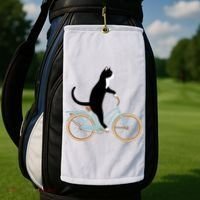 Cat On A Bike Funny Golf Towel thumb 2