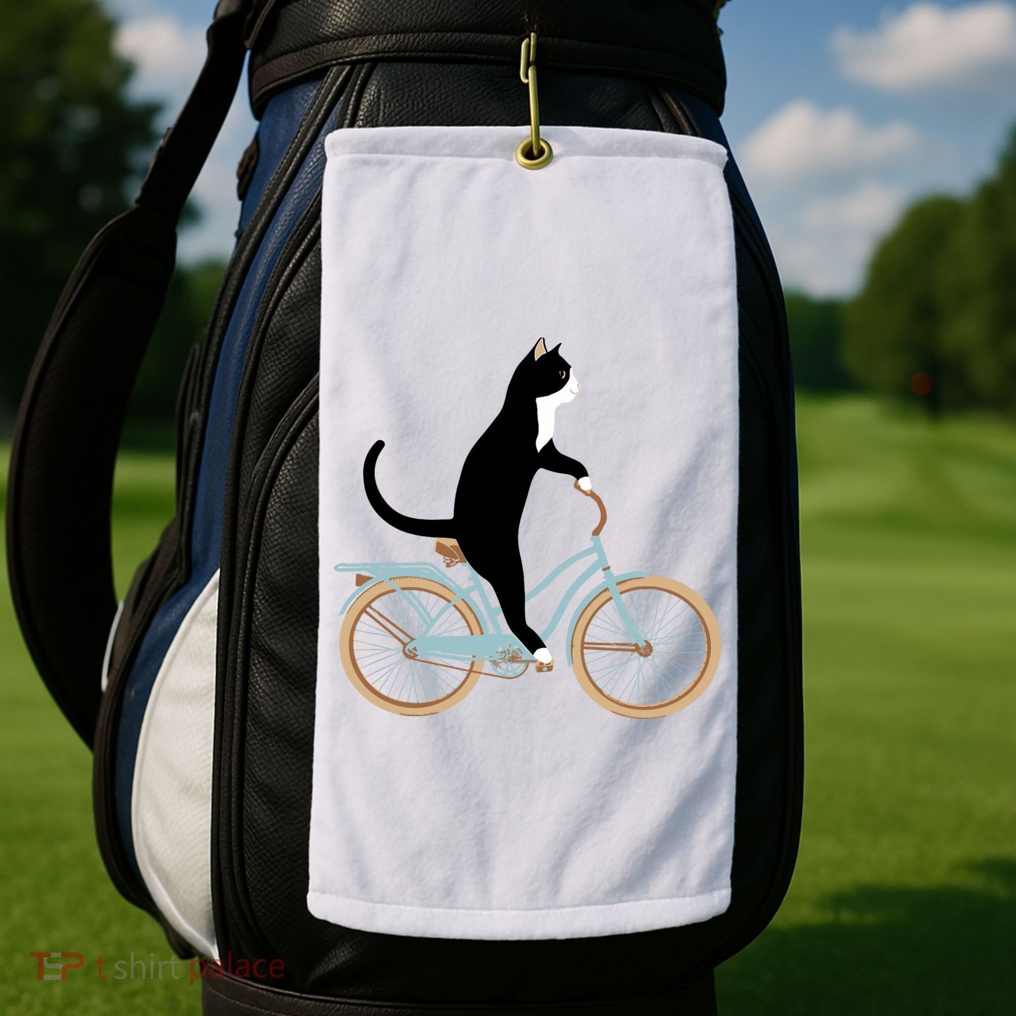 Cat On A Bike Funny Golf Towel