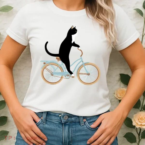 Cat On A Bike Funny Women's T-Shirt