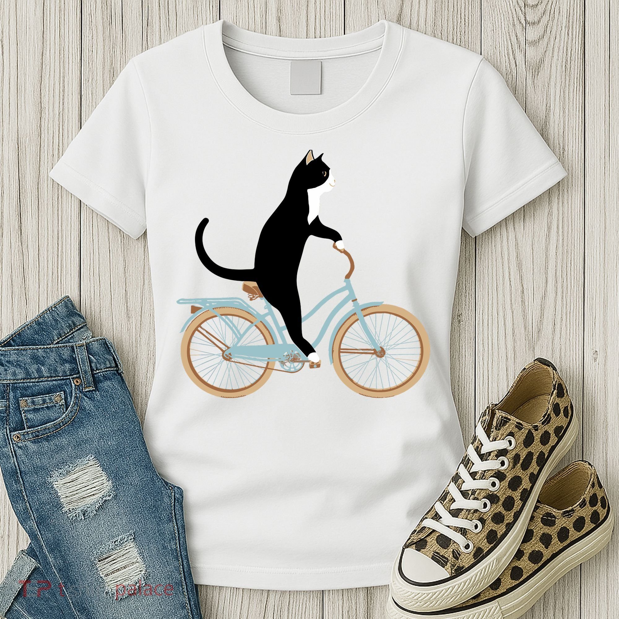 Cat On A Bike Funny Women's T-Shirt