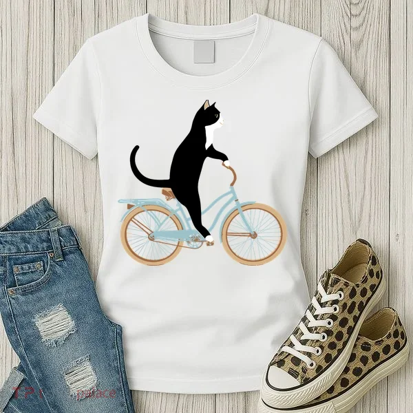 Cat On A Bike Funny Women's T-Shirt
