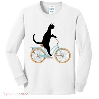 Cat On A Bike Funny Kids Long Sleeve Shirt
