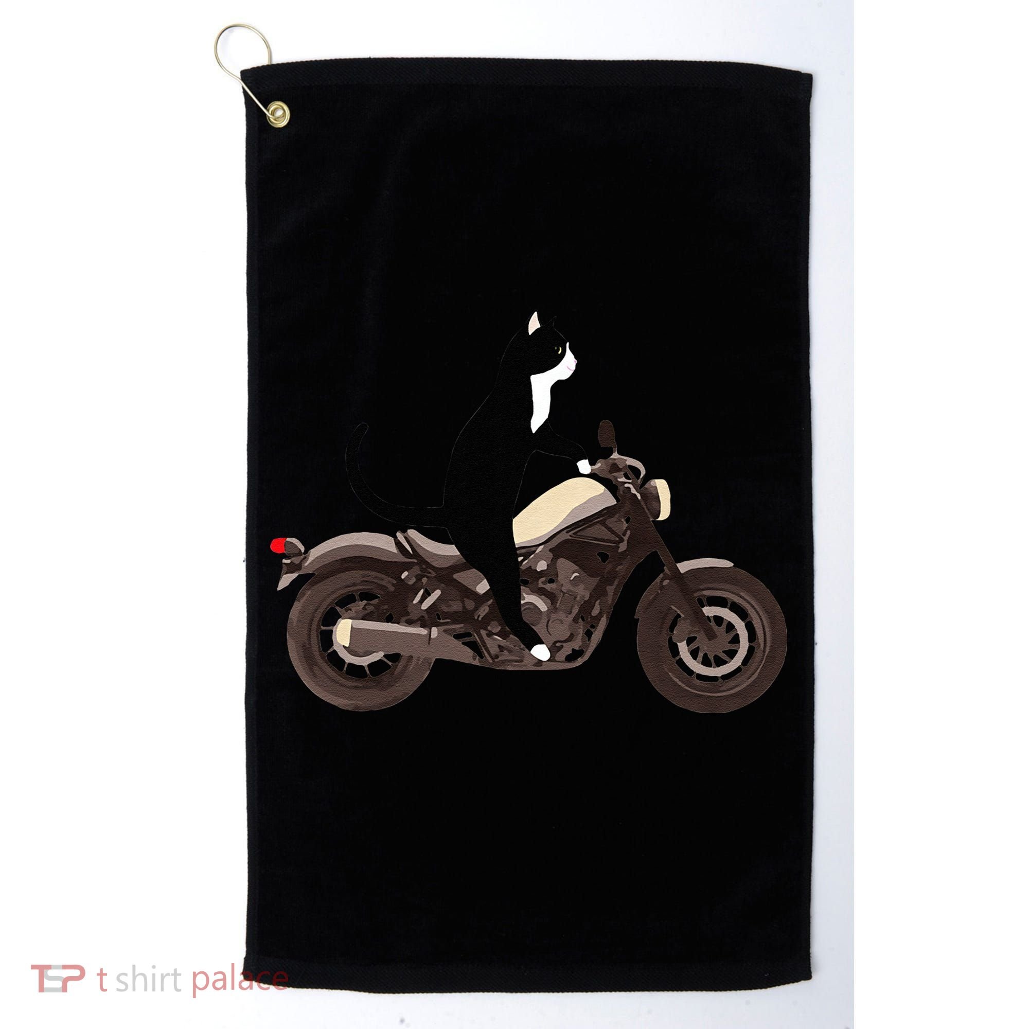 Cat On A Motorcycle Funny Golf Towel