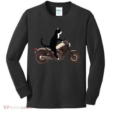 Cat On A Motorcycle Funny Kids Long Sleeve Shirt