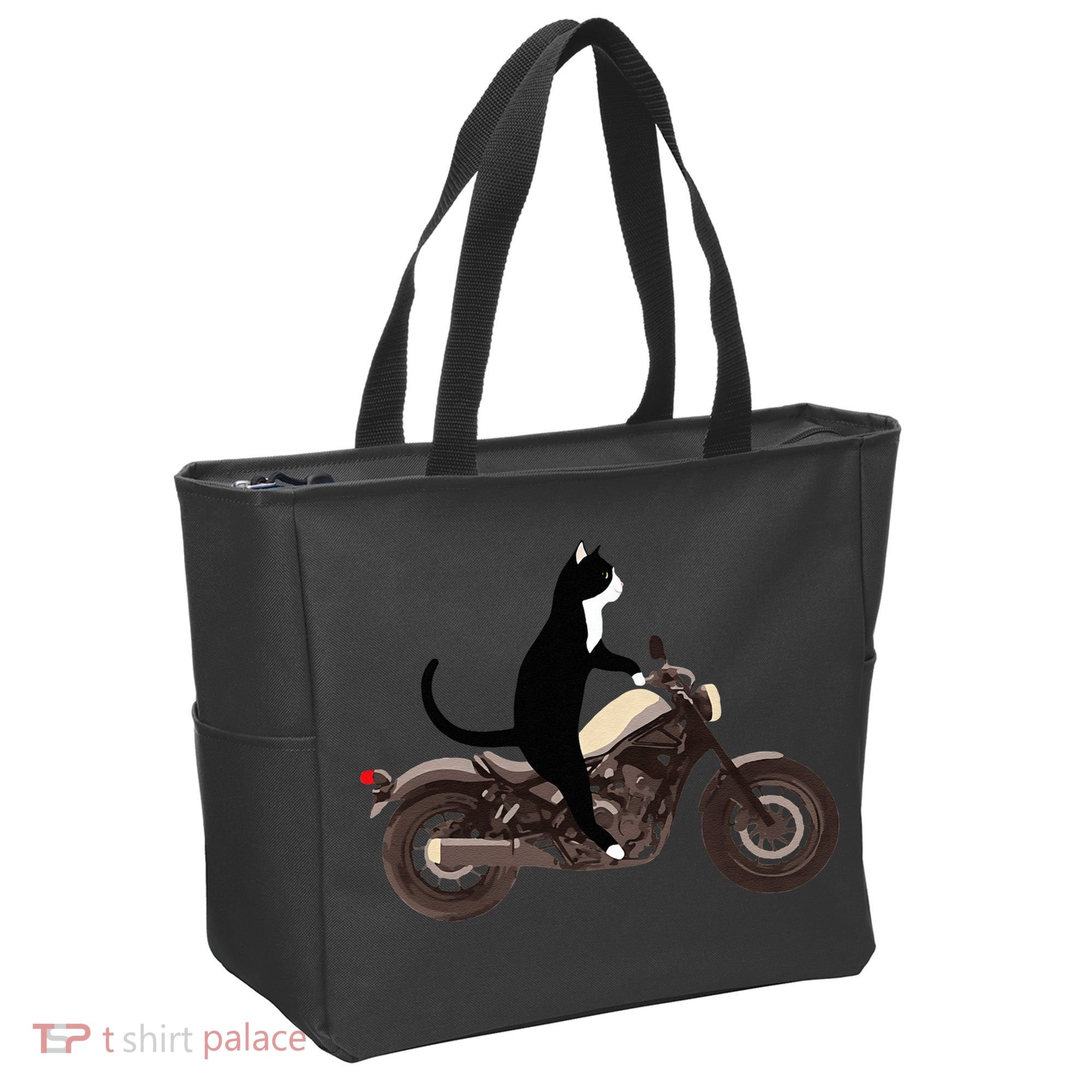 Cat On A Motorcycle Funny Tote Bag