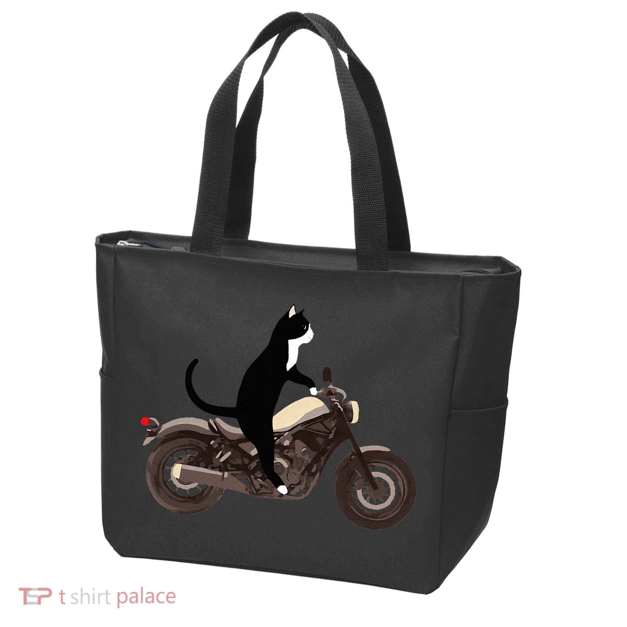 Cat On A Motorcycle Funny Tote Bag