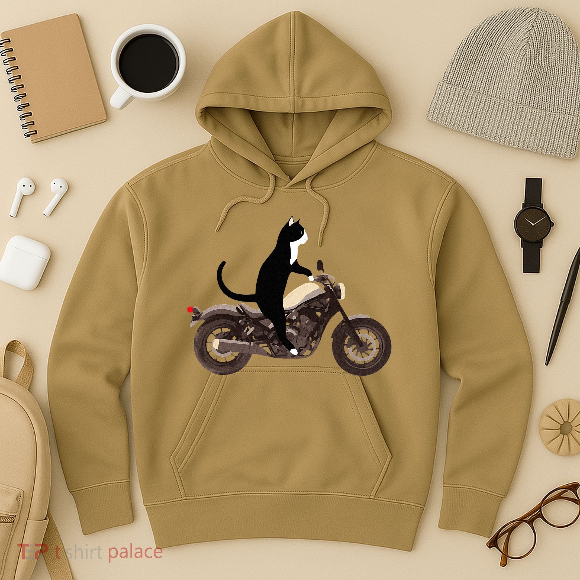 Cat On A Motorcycle Funny Hoodie