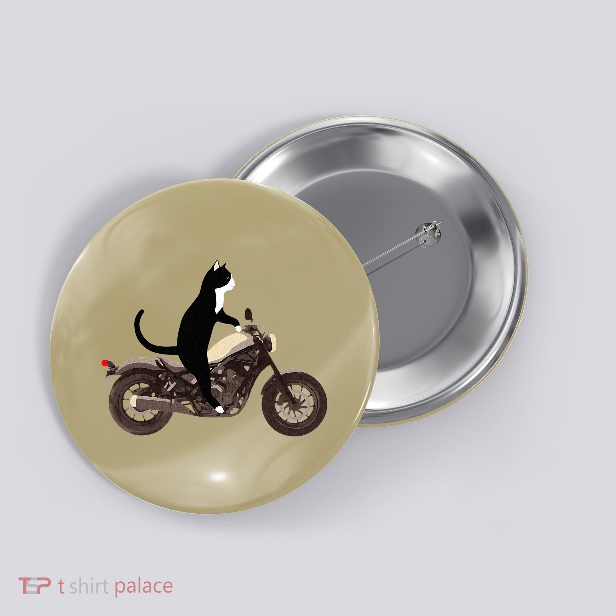 Cat On A Motorcycle Funny Button