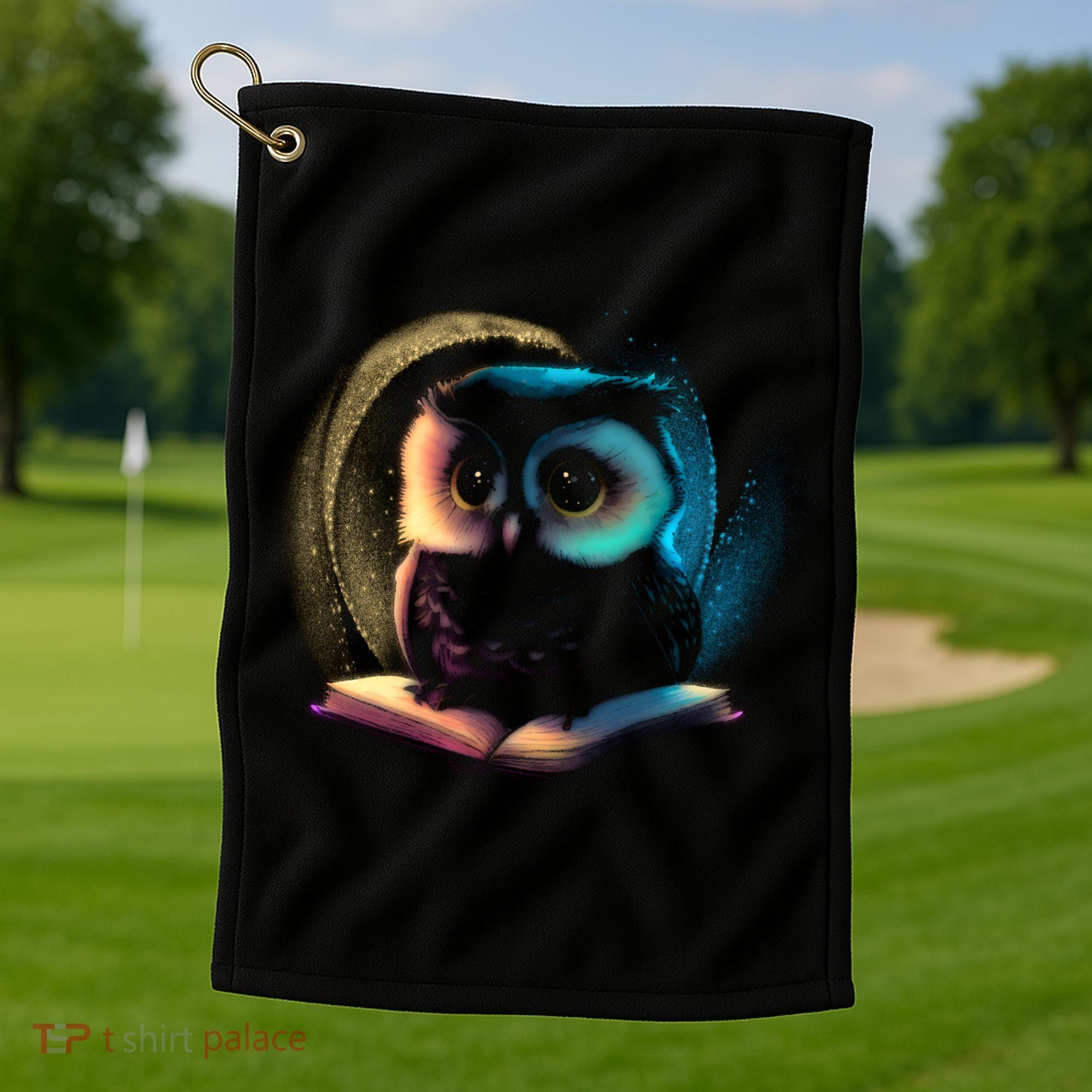 Cute Owl Animal With Book Golf Towel