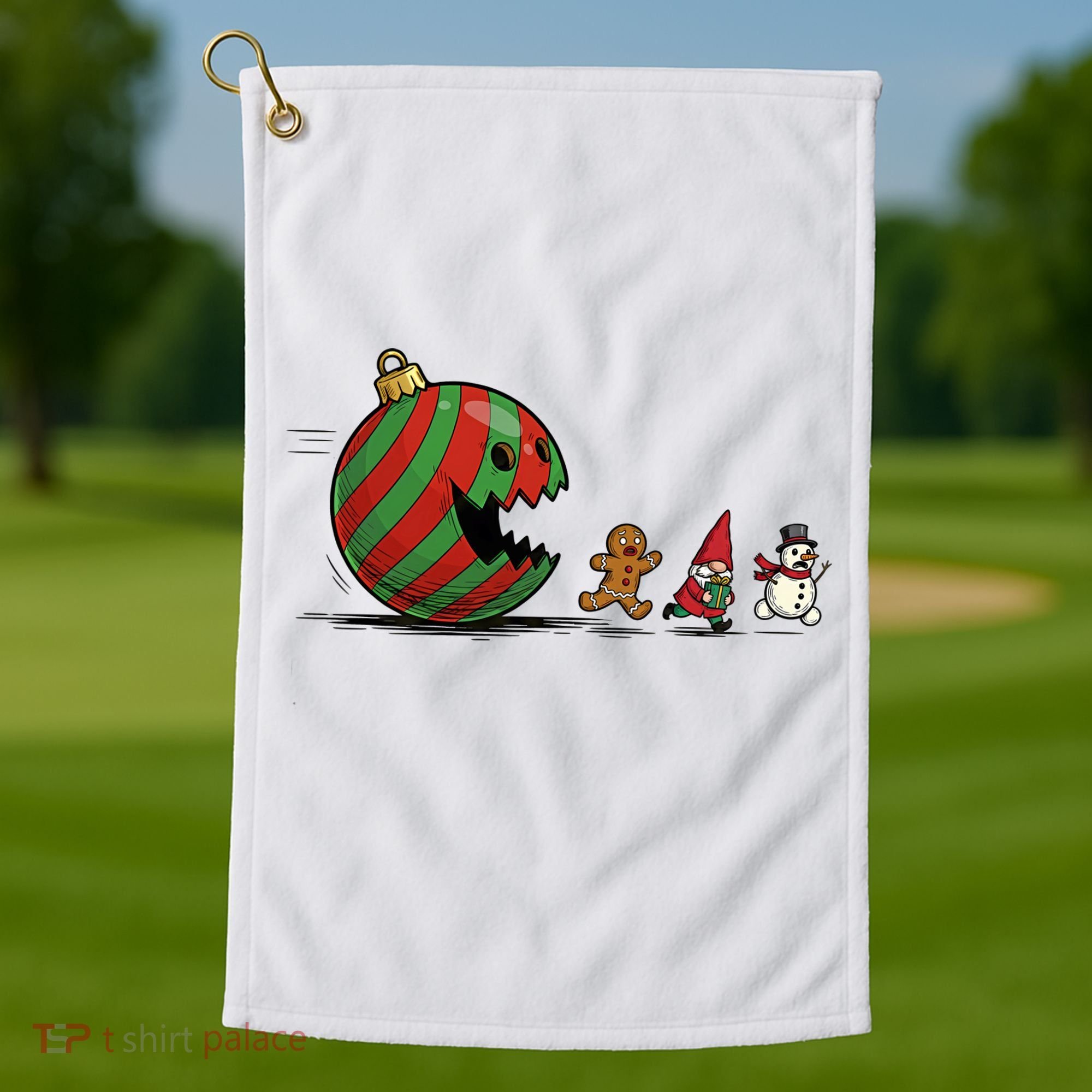 Christmas Ornament Ball Funny Gnome Golf Towel