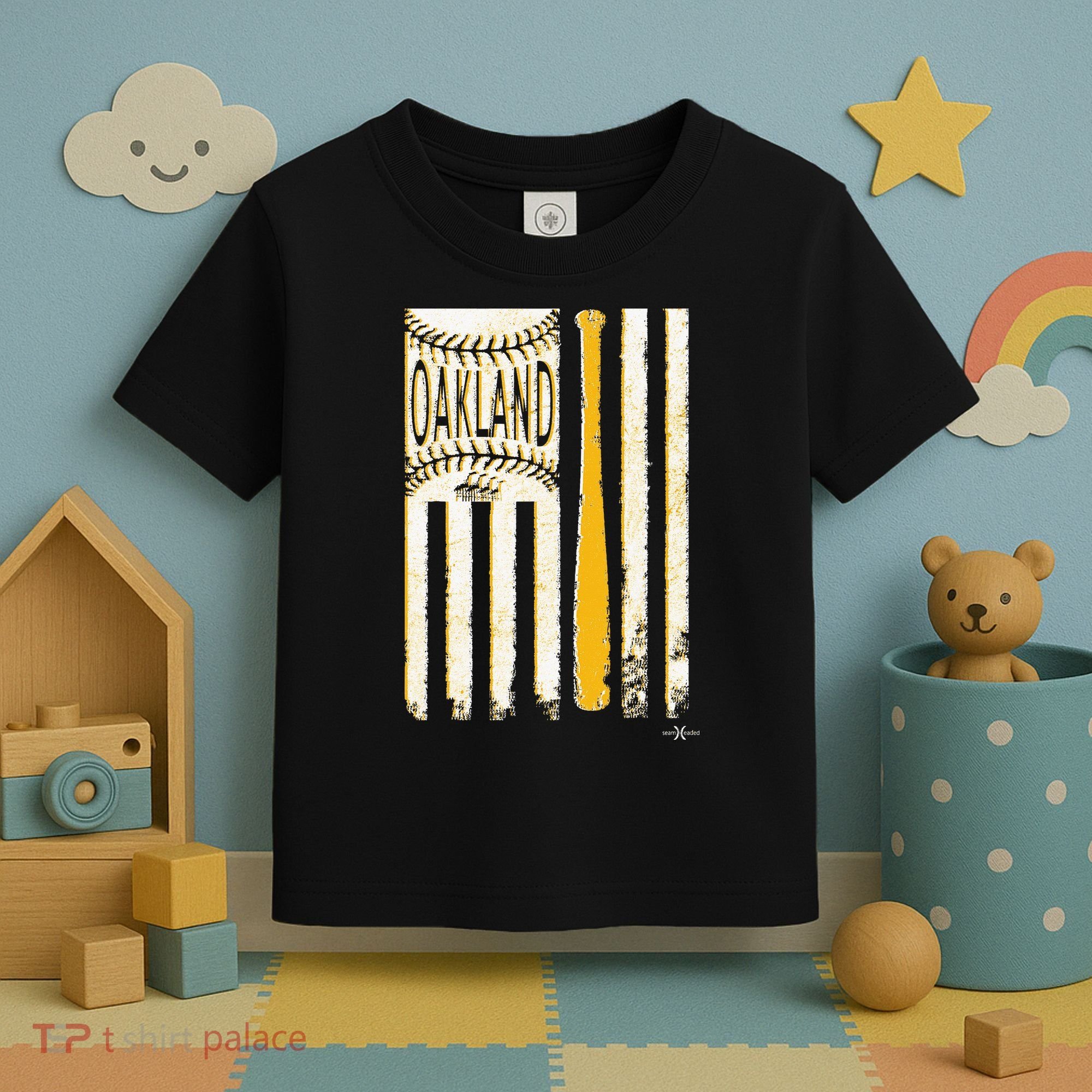 Classic Oakland Baseball Flag Patriotic Baseball Toddler T-Shirt