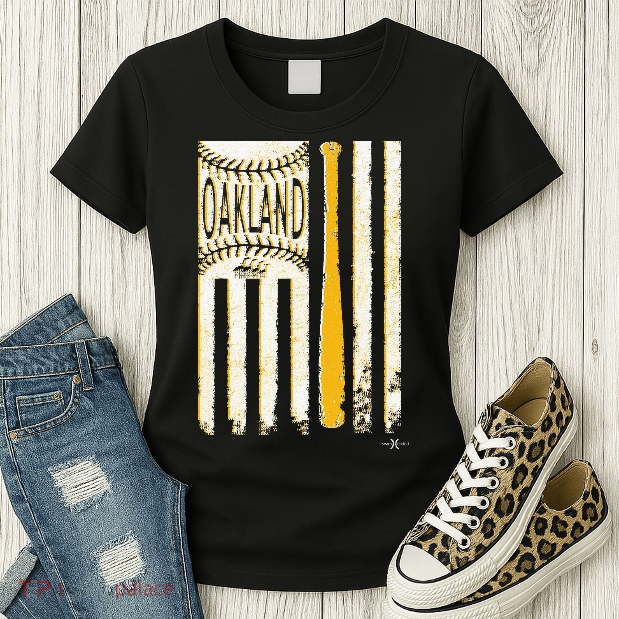 Classic Oakland Baseball Flag Patriotic Baseball Women's T-Shirt