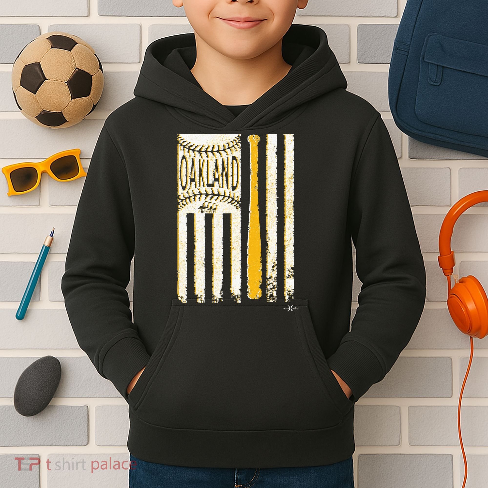 Classic Oakland Baseball Flag Patriotic Baseball Kids Hoodie
