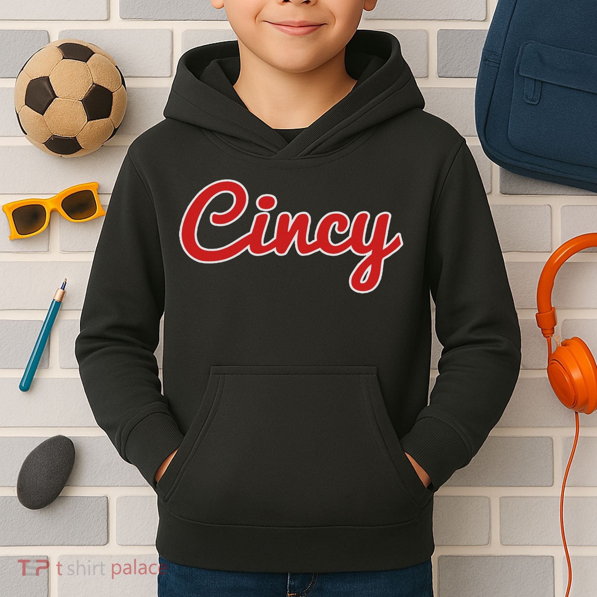 Cincinnati Ohio Classic Red Script Cincy City Kids Hoodie
