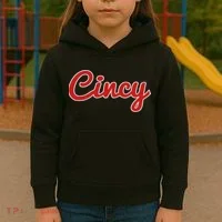 Cincinnati Ohio Classic Red Script Cincy City Kids Hoodie thumb 3
