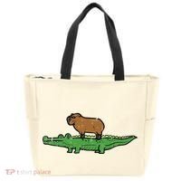 Capybara On Crocodile Capy Alligator Rodent Tote Bag thumb 0