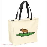 Capybara On Crocodile Capy Alligator Rodent Tote Bag thumb 2