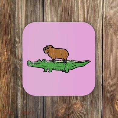Capybara On Crocodile Capy Alligator Rodent Coaster