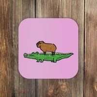 Capybara On Crocodile Capy Alligator Rodent Coaster thumb 0