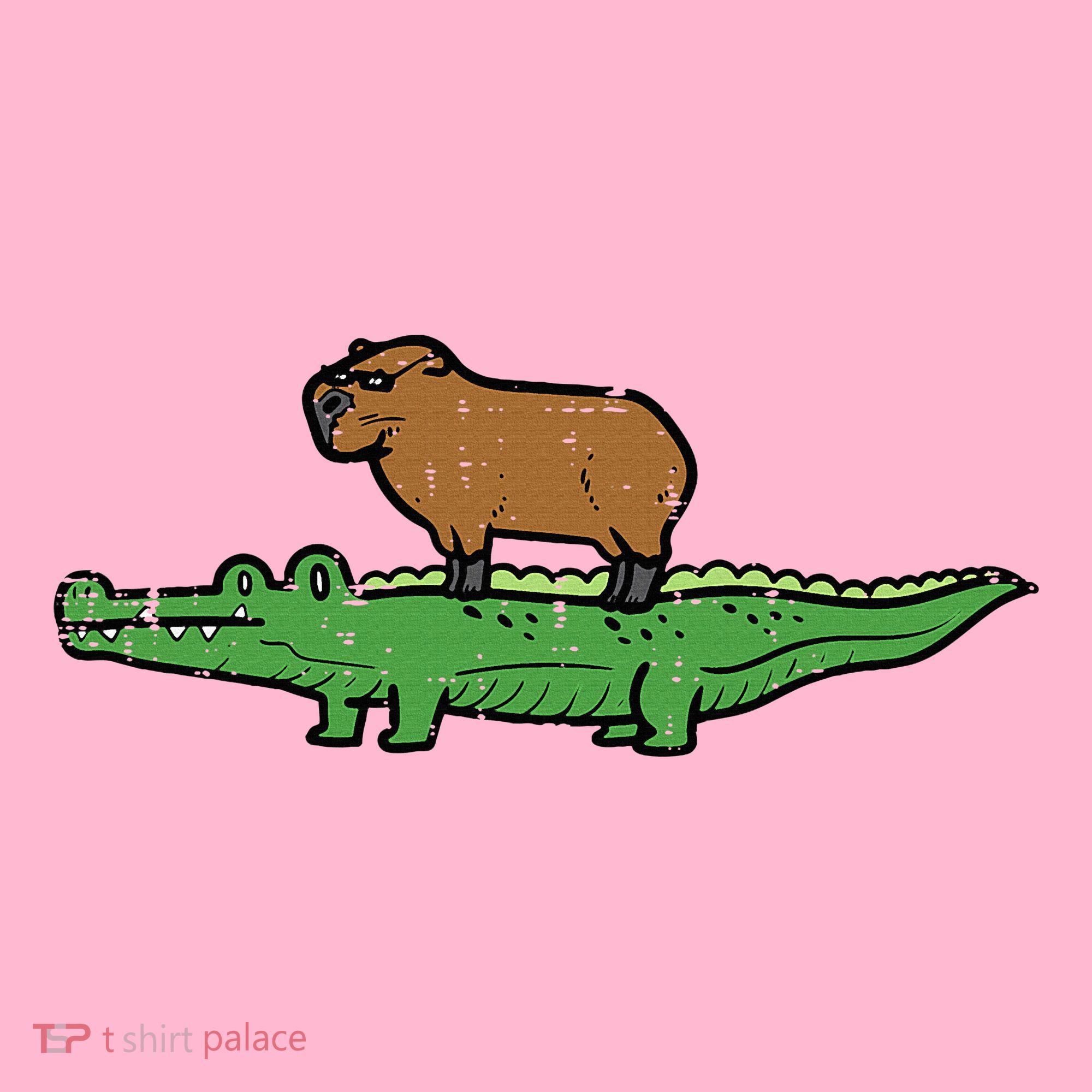 Capybara On Crocodile Capy Alligator Rodent Coaster
