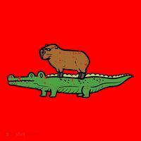 Capybara On Crocodile Capy Alligator Rodent Santa Hat thumb 1