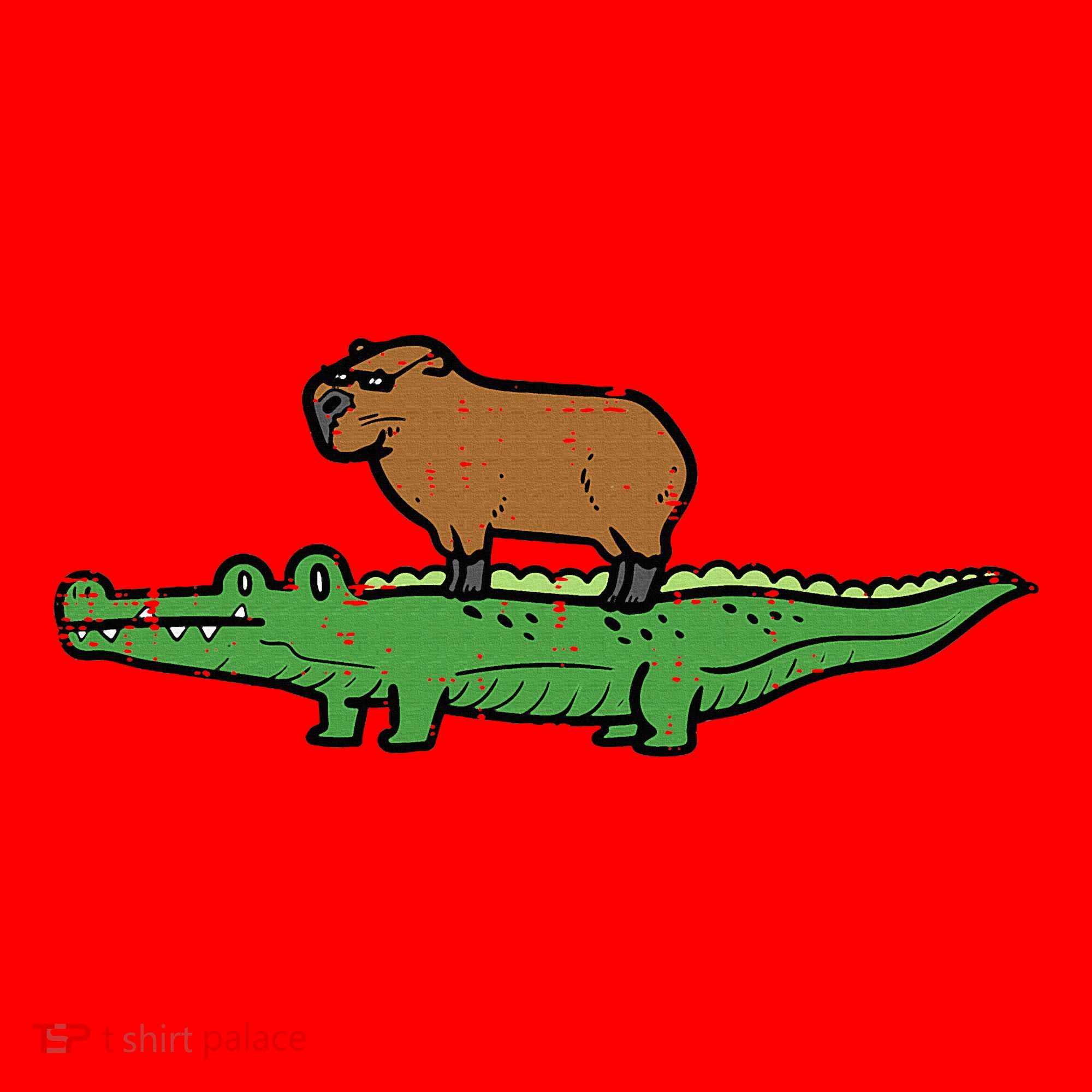 Capybara On Crocodile Capy Alligator Rodent Santa Hat