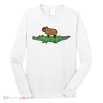 Capybara On Crocodile Capy Alligator Rodent Long Sleeve Shirt