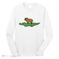 Capybara On Crocodile Capy Alligator Rodent Long Sleeve Shirt thumb 0