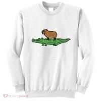 Capybara On Crocodile Capy Alligator Rodent Sweatshirt thumb 0