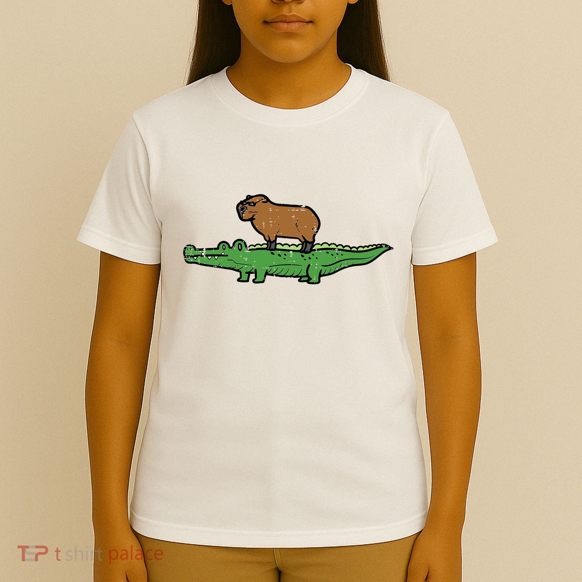 Capybara On Crocodile Capy Alligator Rodent T-Shirt