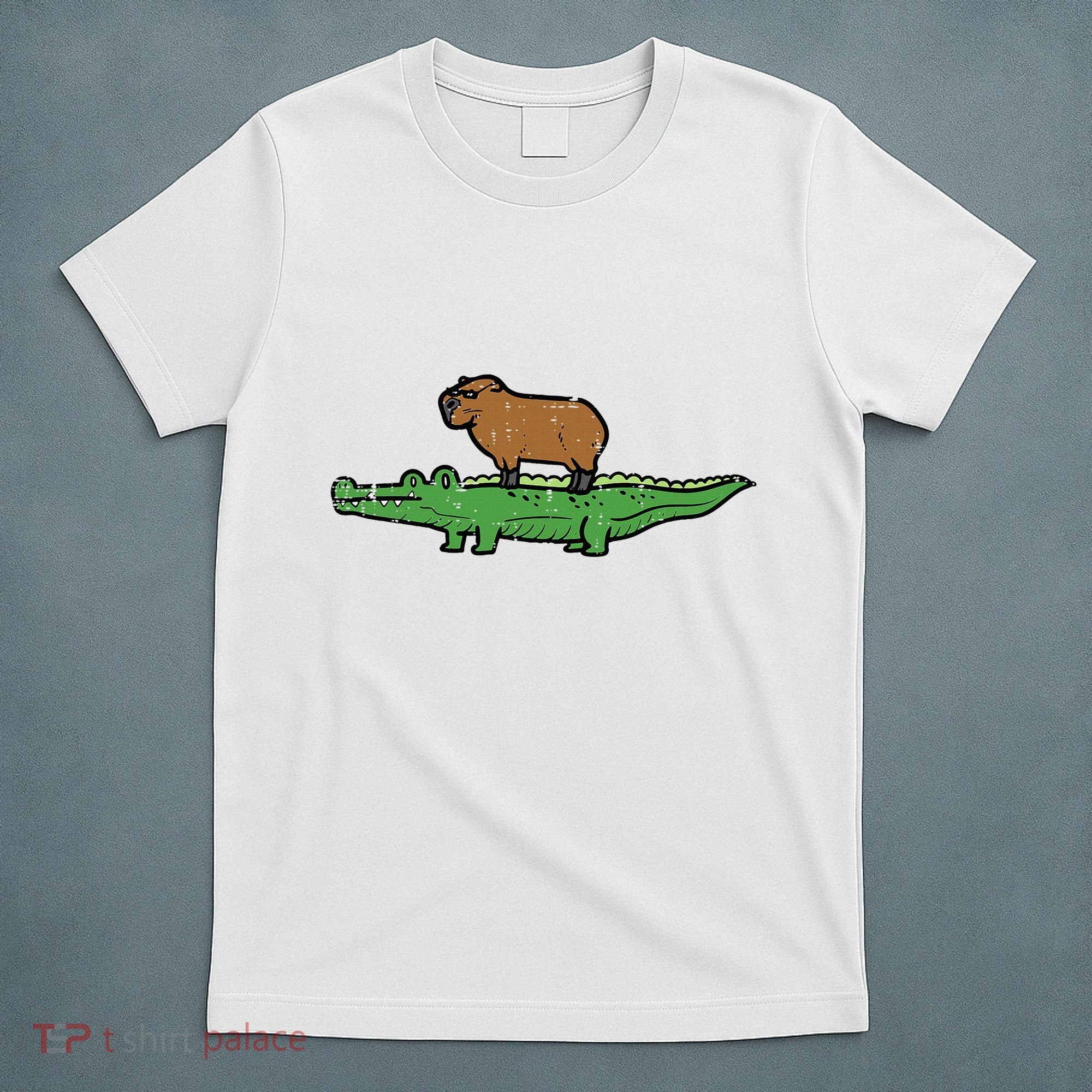 Capybara On Crocodile Capy Alligator Rodent T-Shirt