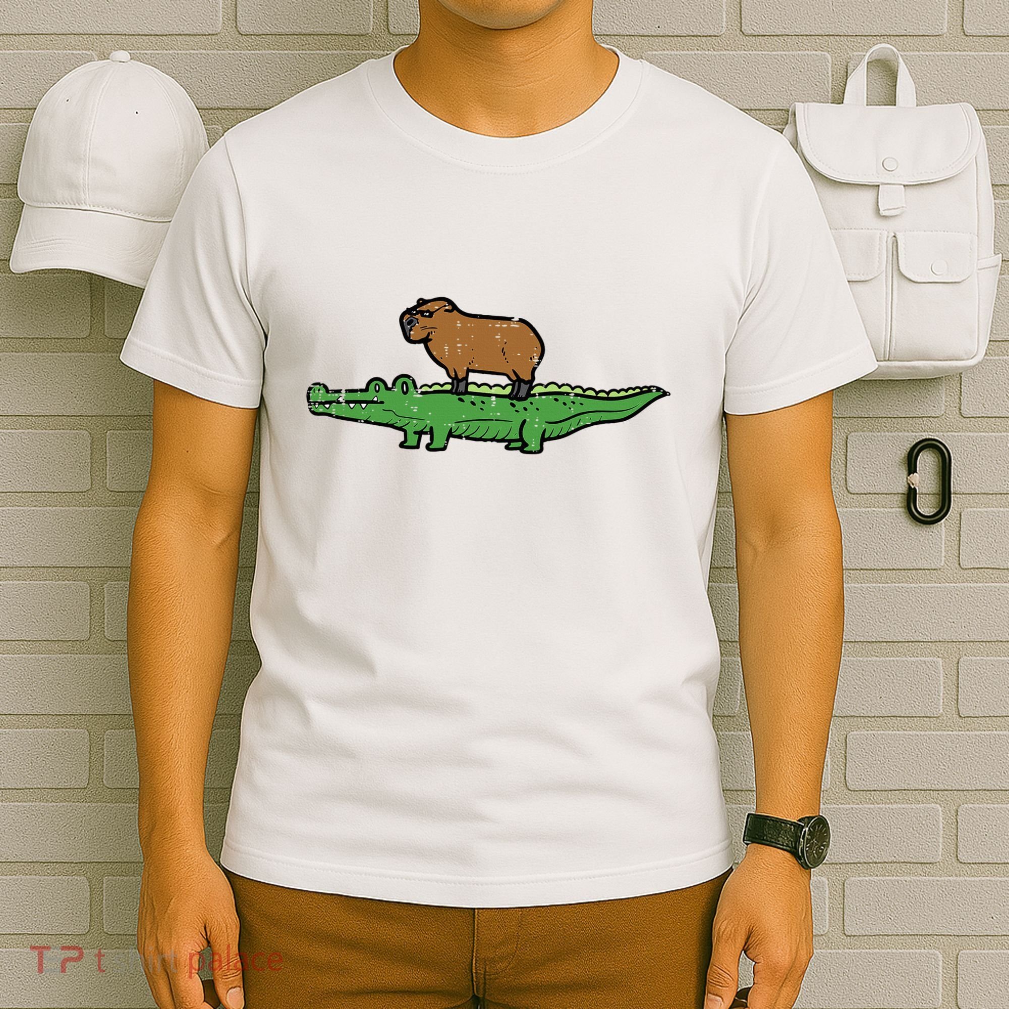 Capybara On Crocodile Capy Alligator Rodent T-Shirt