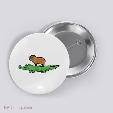 Capybara On Crocodile Capy Alligator Rodent Button