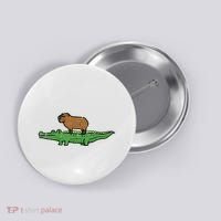 Capybara On Crocodile Capy Alligator Rodent Button thumb 0