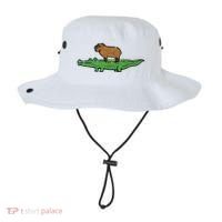 Capybara On Crocodile Capy Alligator Rodent Bucket Hat thumb 0