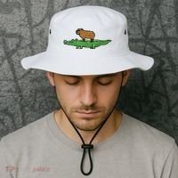 Capybara On Crocodile Capy Alligator Rodent Bucket Hat thumb 2