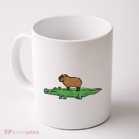 Capybara On Crocodile Capy Alligator Rodent Coffee Mug thumb 0