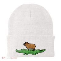 Capybara On Crocodile Capy Alligator Rodent Beanie thumb 0