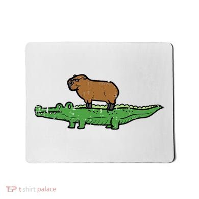 Capybara On Crocodile Capy Alligator Rodent Mousepad