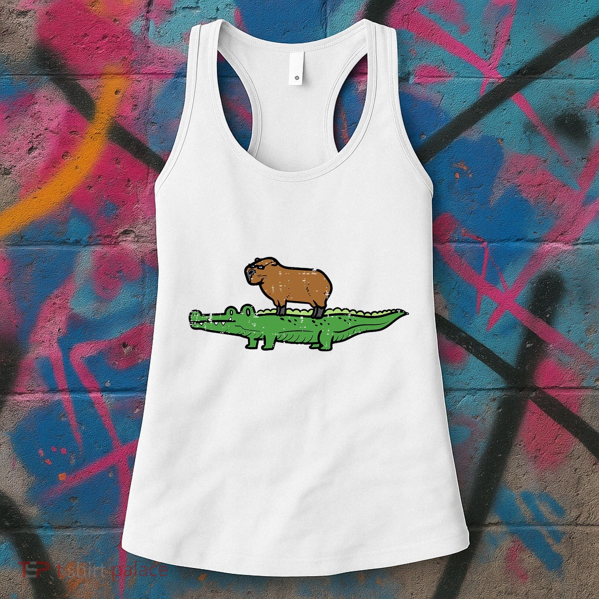Capybara On Crocodile Capy Alligator Rodent Women's Tank Top